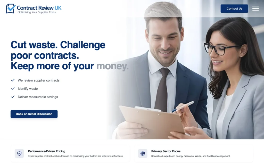 Contract Review UK homepage: supplier contract review and cost reduction