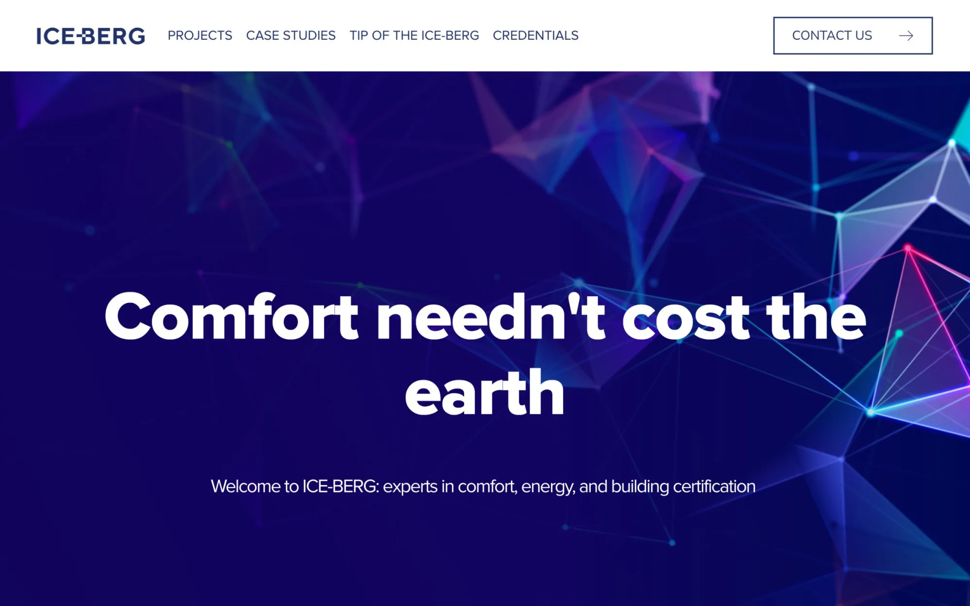 ICE-BERG website homepage, built by Simon Says Web Design